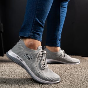 کفش کتونی مردانه مدل اسکیچرز جورابی skechers طوسی
